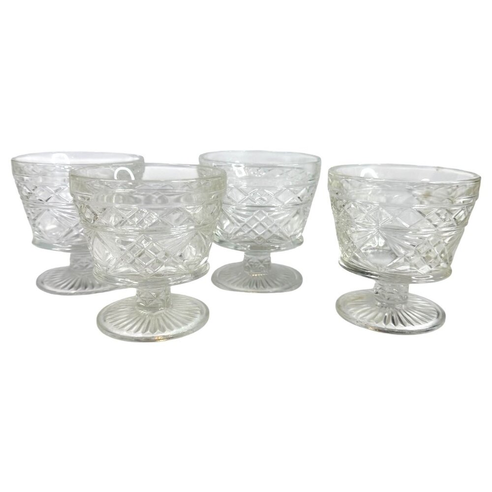 4 VTG Hazel Atlas Gothic Pattern Big Top Sherbet Dish Pedestal Peanut Butter